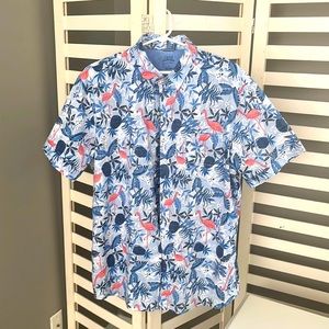 Men’s  IZOD flamingo /blue pineapple button down shirt
